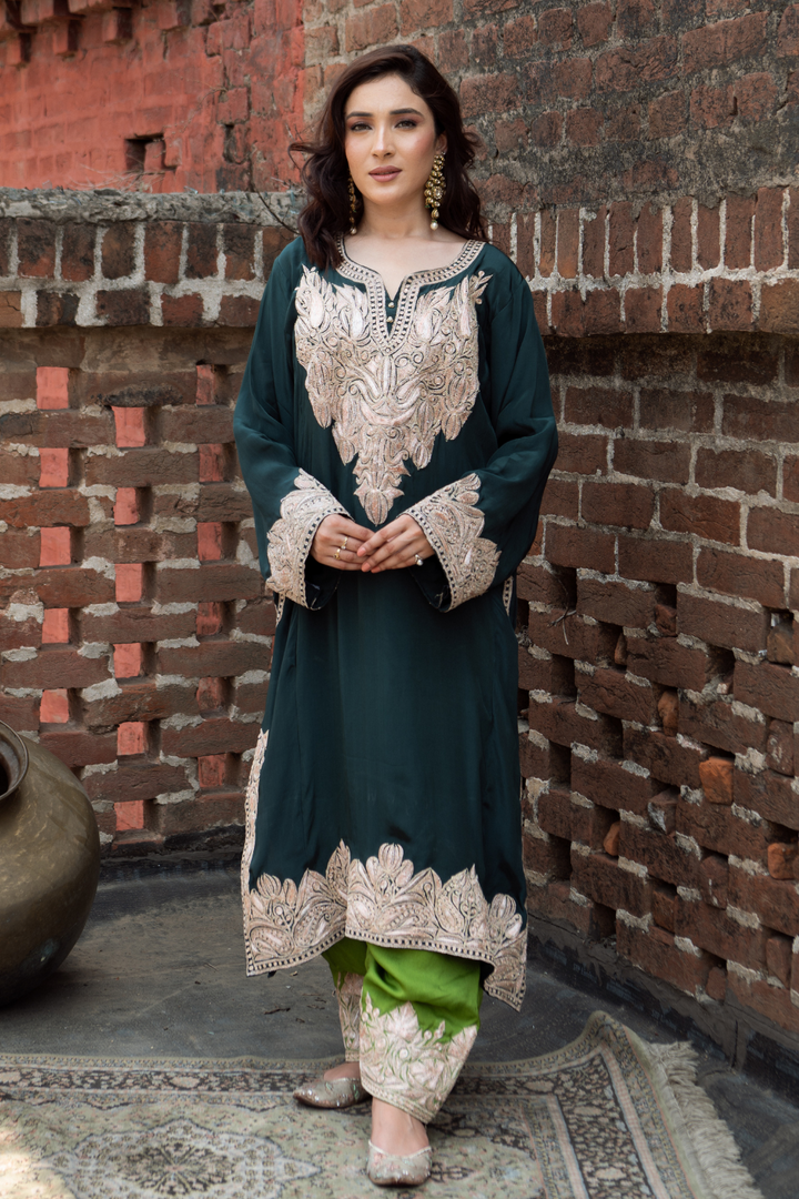 Green Kashmiri Phiran Set