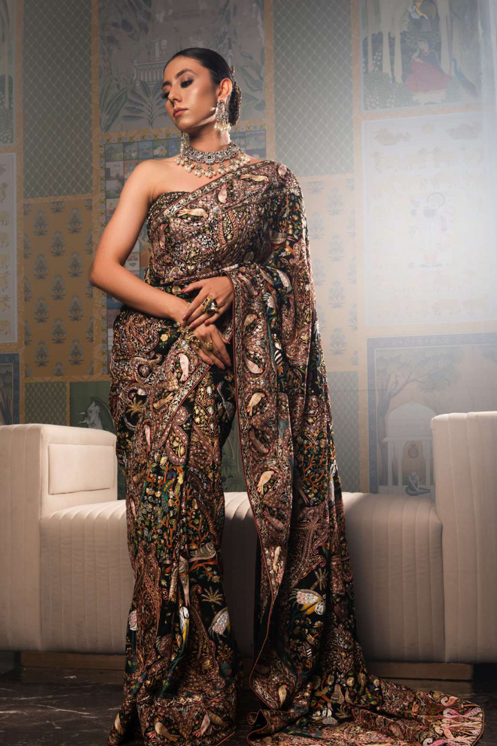 Metallic Black Resham Embroidery Saree