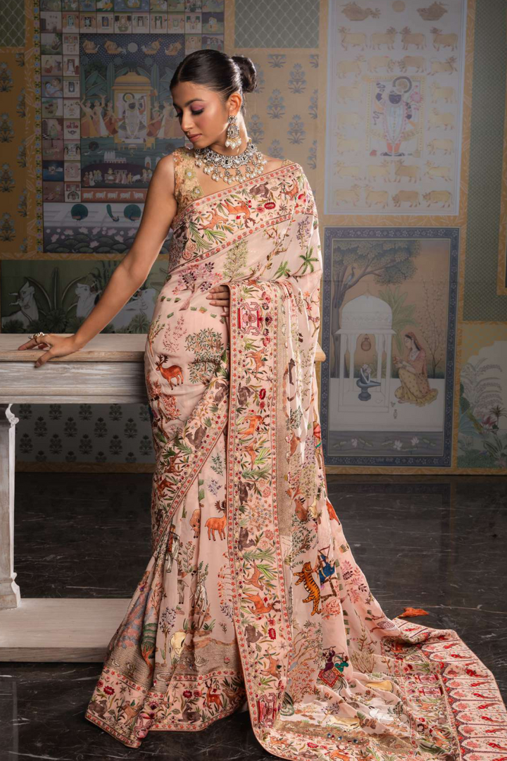 Peach Creme  Wild Jungle Series Saree