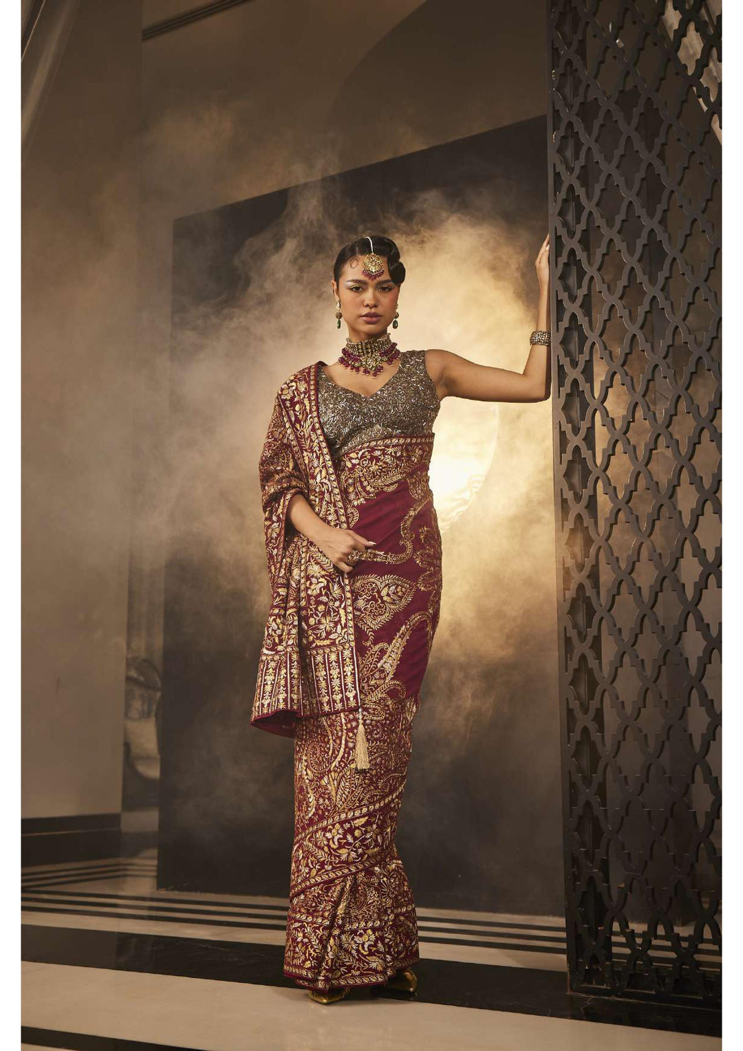 Wine & Woven Gold Saree