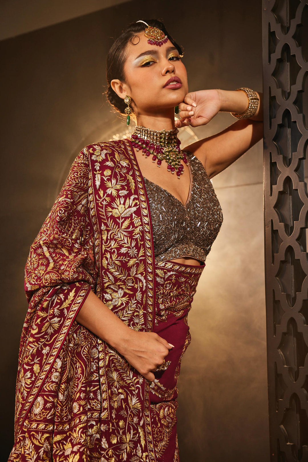 Wine & Woven Gold Saree